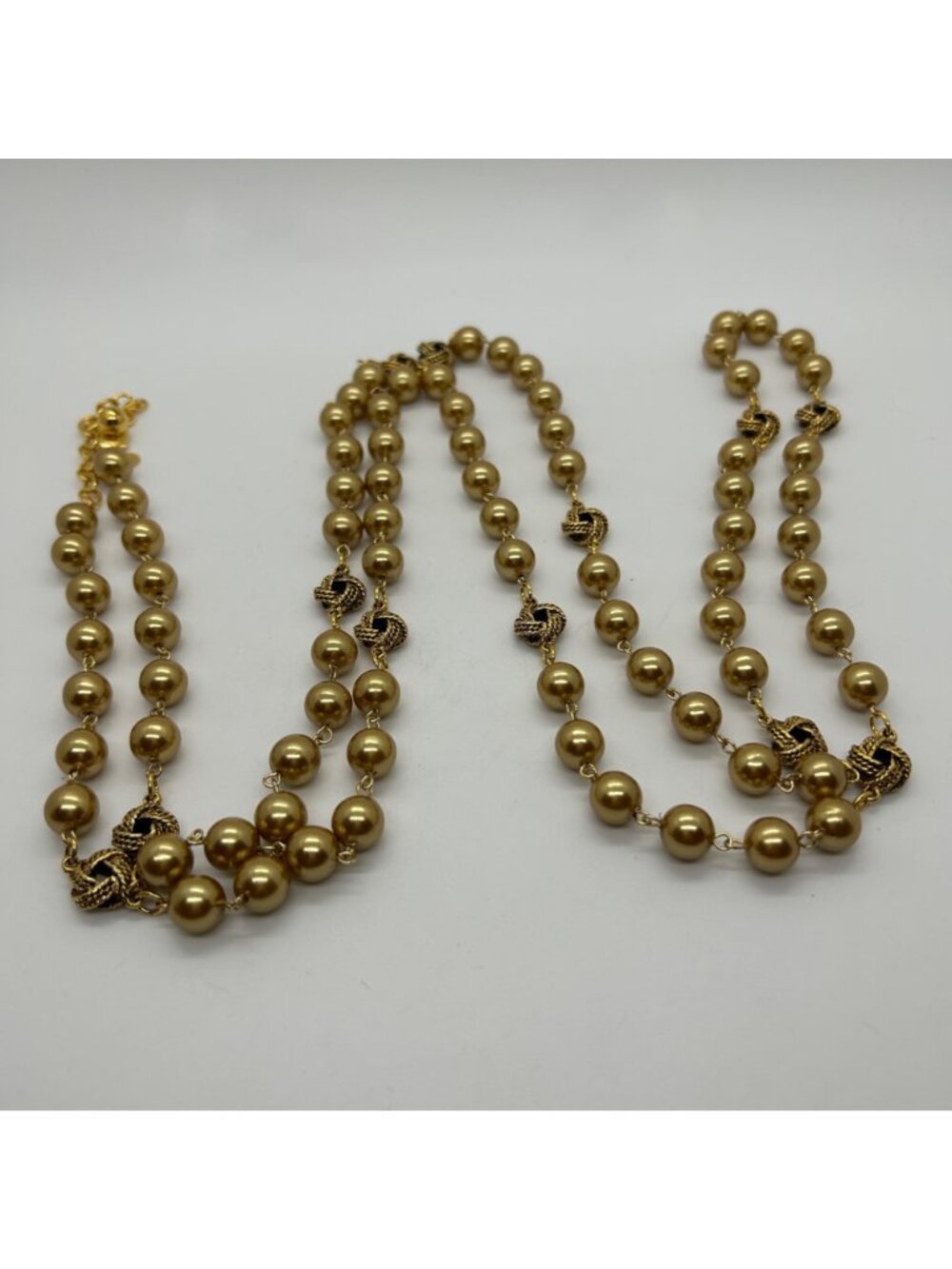 Vintage Joan Rivers Gold Tone Faux Pearl Beads Filigree Bead Necklace 62" Long - Picture 9 of 12